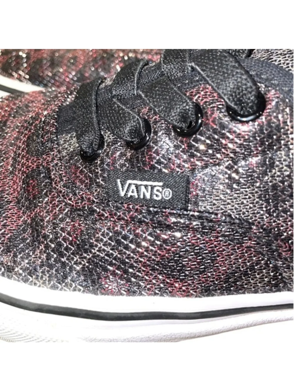 Vans Girls Size 3 Sneakers Old Skool Slip On Leopard Mesh Black Shimmer Elastic
